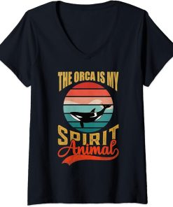 Womens The Orca Is My Spirit Animal - Vintage Killer Whale V-Neck T-Shirt