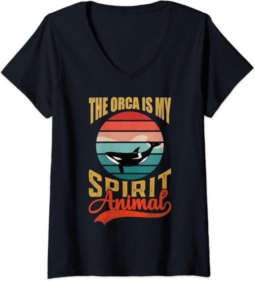 Womens The Orca Is My Spirit Animal - Vintage Killer Whale V-Neck T-Shirt