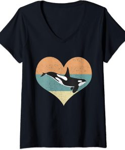 Womens Orca Heart Design - Killer Whale Ocean Animals V-Neck T-Shirt