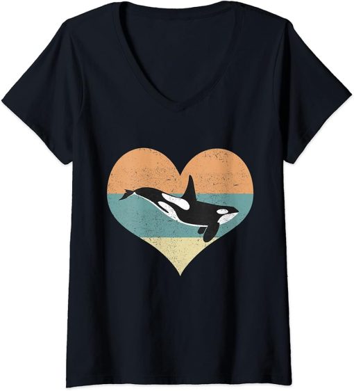 Womens Orca Heart Design - Killer Whale Ocean Animals V-Neck T-Shirt