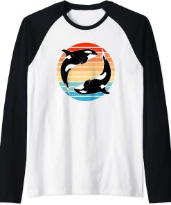 Cute orca Twin Orcas Raglan Baseball Tee