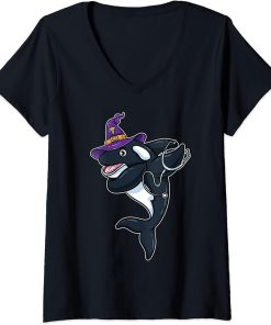 Womens Dabbing Witch Orca Nurse Halloween V-Neck T-Shirt