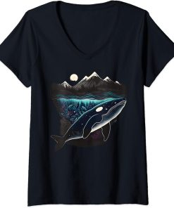 Womens Colourful mystical orca whale watching dolphin pottwhale orca whale V-Neck T-Shirt