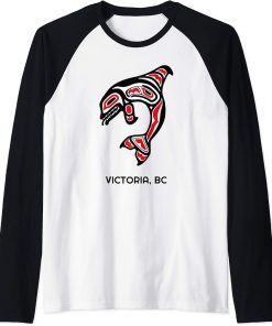 Victoria BC Canada Native American Indian Orca Killer Whales Raglan Baseball Tee