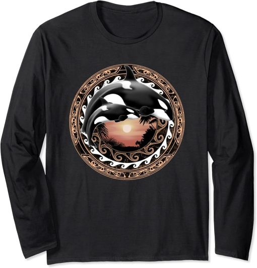 Orcas Polynesian Hawaiian Whale Cute Orca Long Sleeve T-Shirt